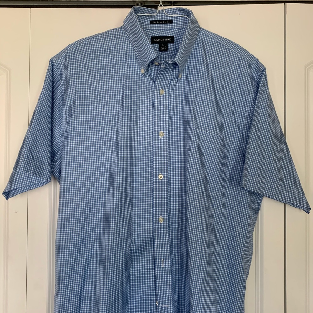 Men’s Lands End Short sleeve Blue Checker Twill